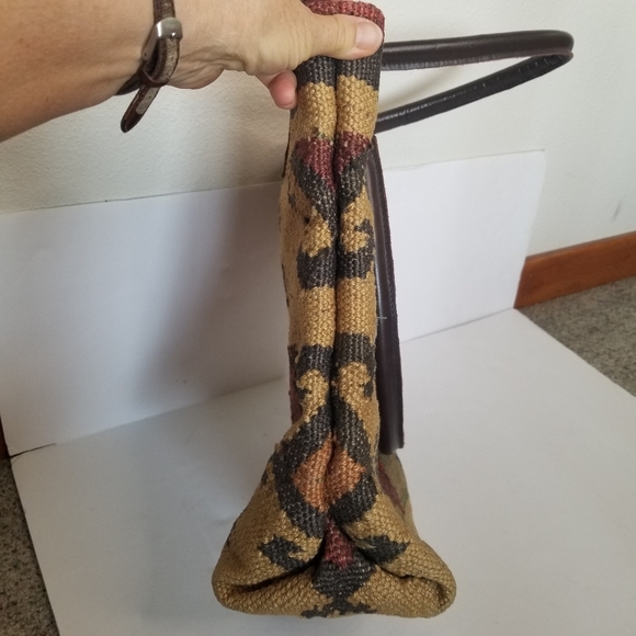 Kilim style jute bag with leather handles no brand - Picture 3 of 11